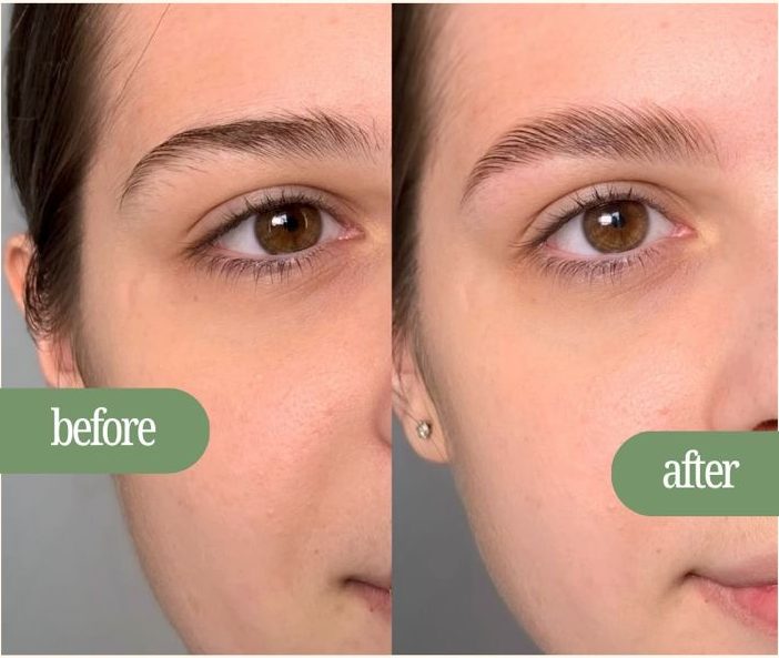Brows before and after shaping, side by side