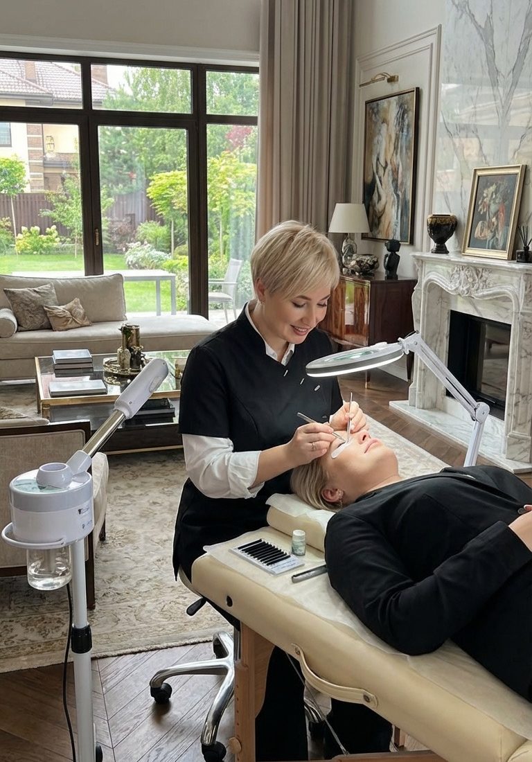Beatrisa giving a treatment in a client’s living room
