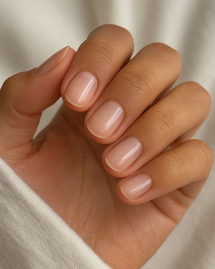 Short natural nude manicure