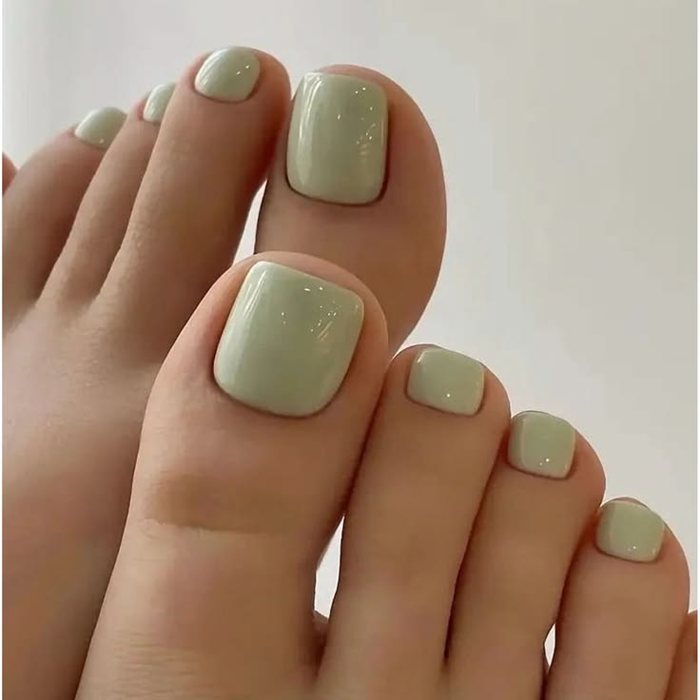 Sage green gel pedicure