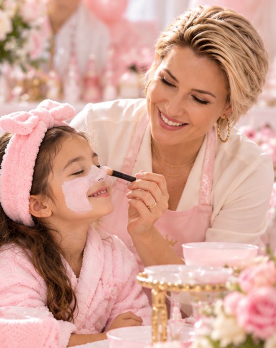 Mini facial with a pink mask