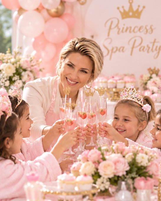 Little princesses toasting with pink drinks